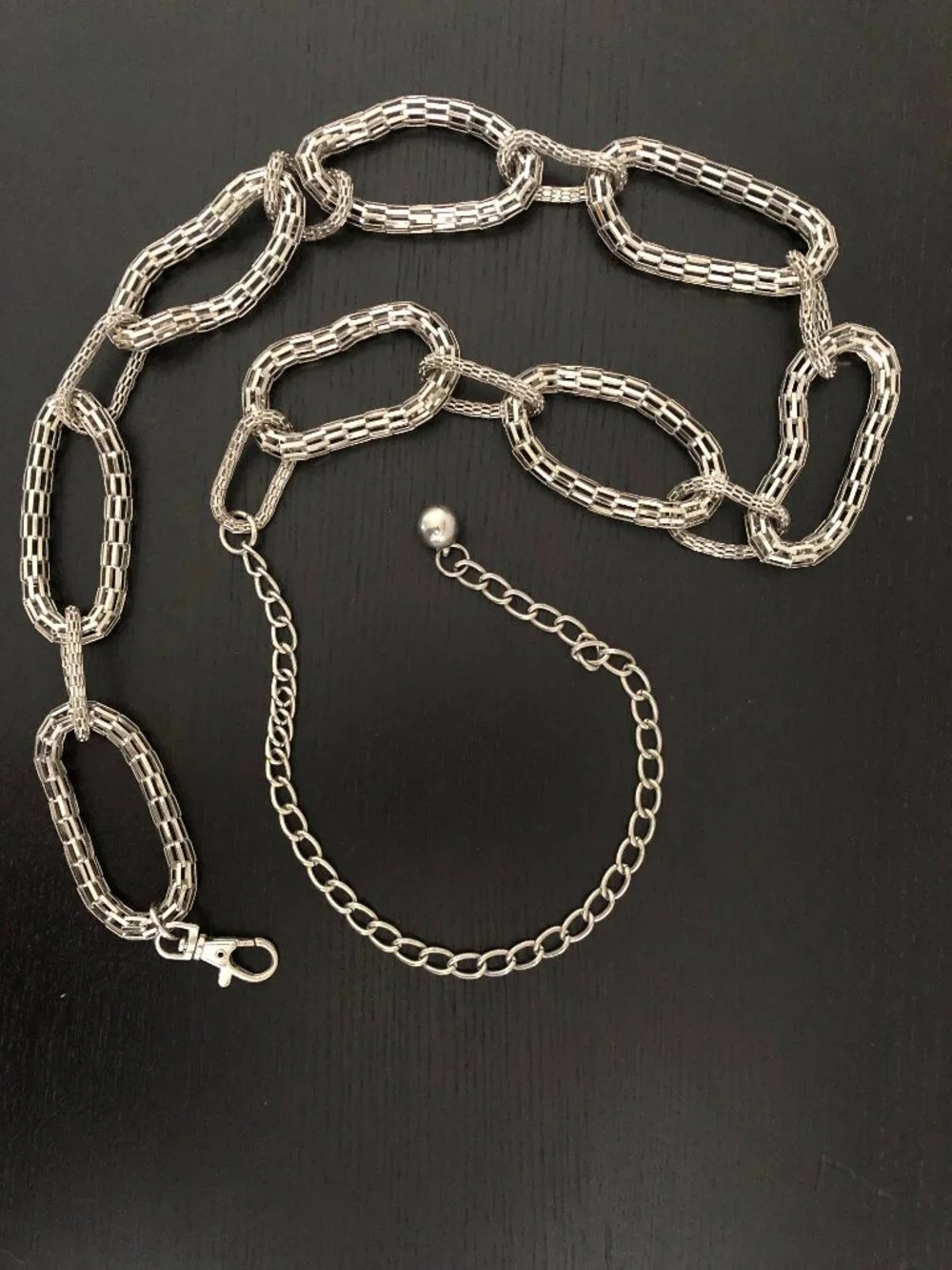 Disco Silver Toned Metallic Mesh AdjustableChain Belt 49 inches